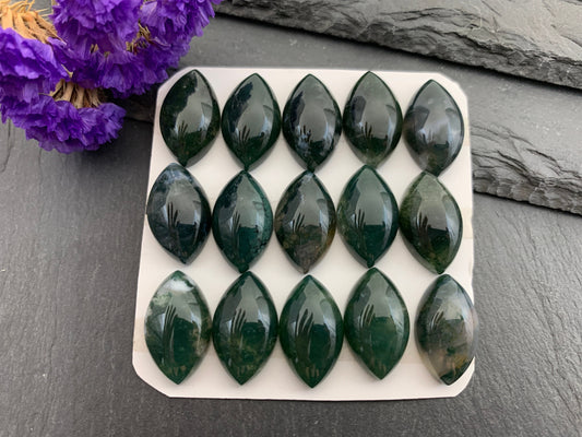Moss Agate marquise 12x20mm cabochon - Calibrated cabochons