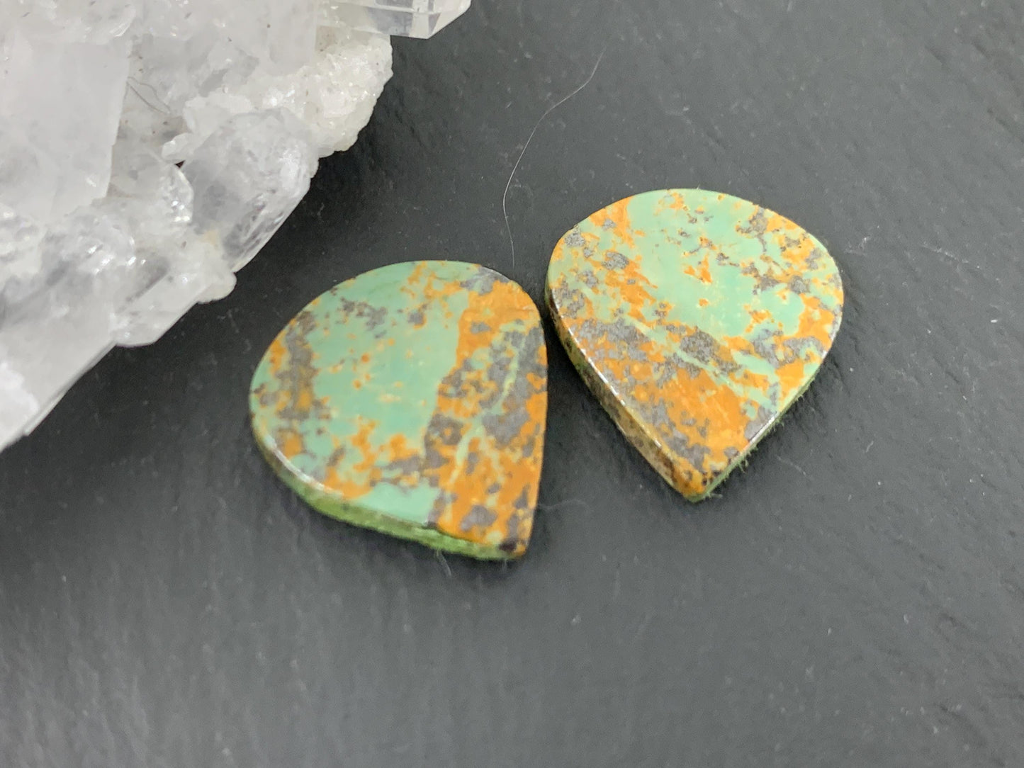 Tibetan Turquoise Pair 14x15mm Cabochon - Hand Cut Cabochon