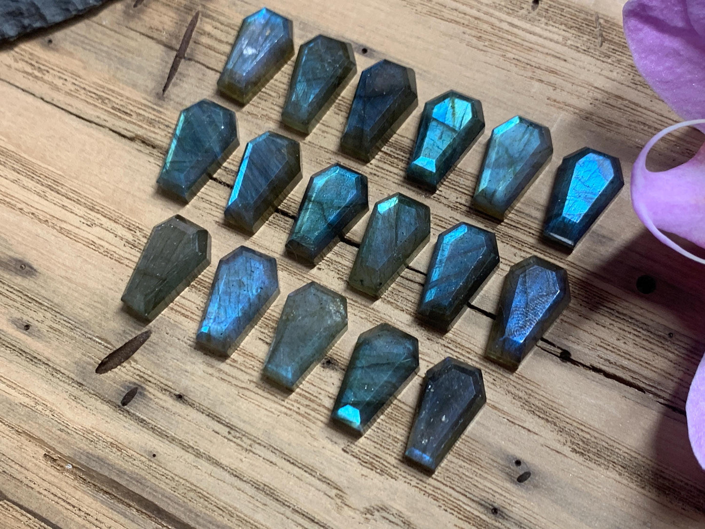 Labradorite Coffin Cabochon, Natural 10x15mm Step Cut Gemstone
