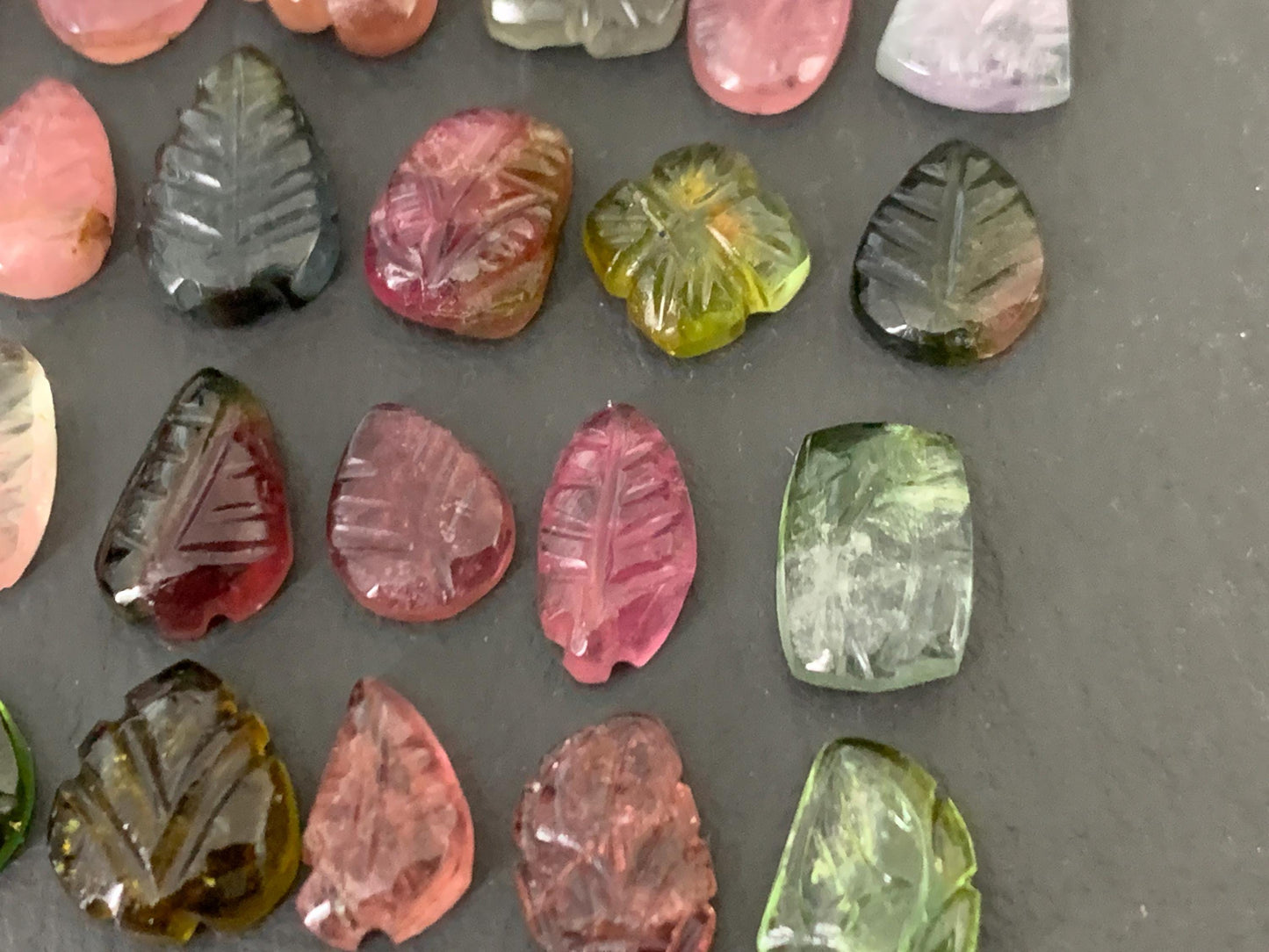 Carved Tourmaline free form 9-12mm long cabochon