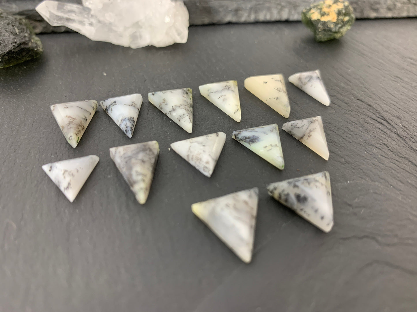Faceted Dendrite triangle cabochon
