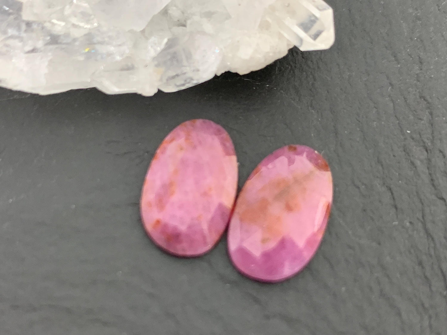 Faceted Ruby pair 9x14x3mm cabochon