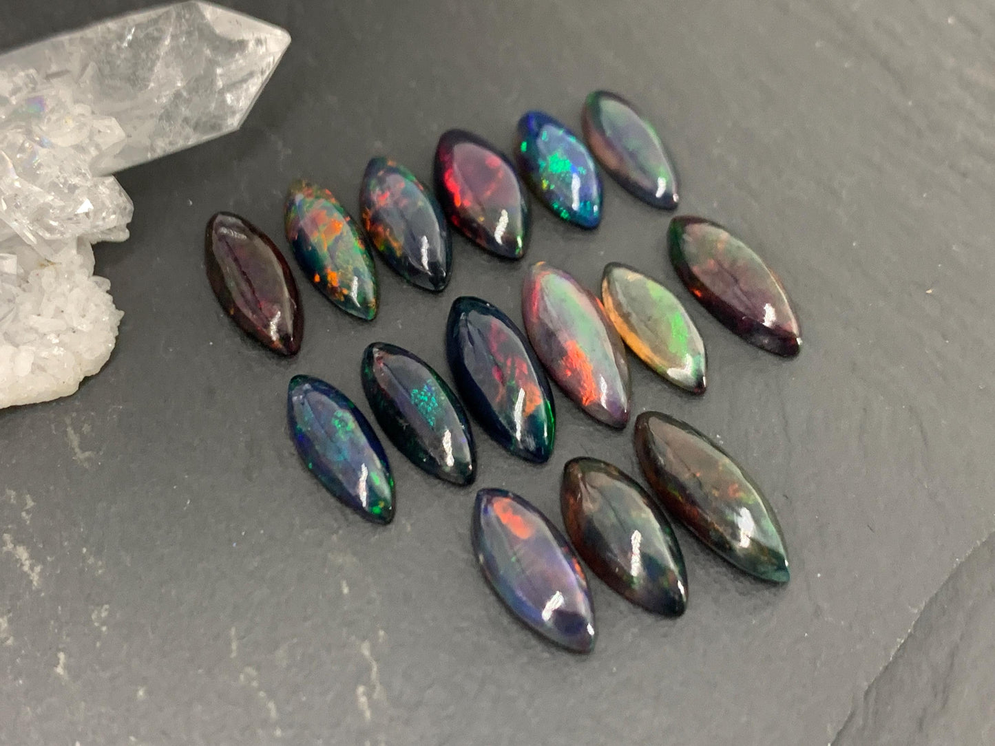 Natural Ethiopian Black Opal marquise 12-14mm long cabochon/ Select your cabochon