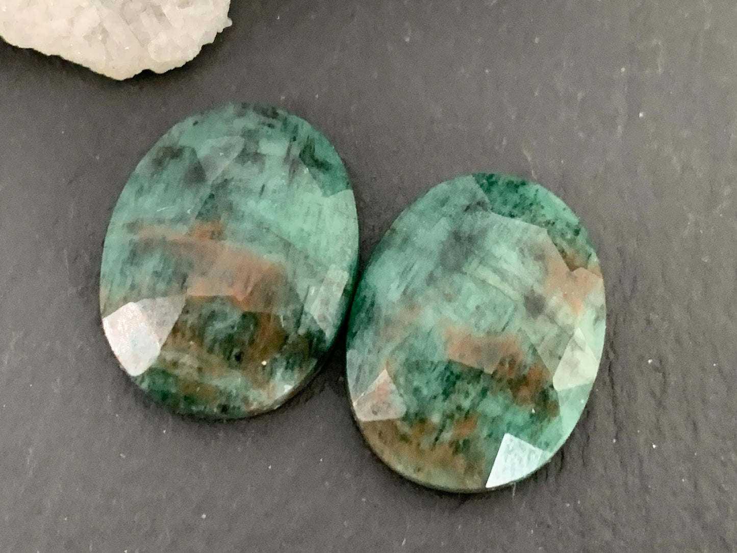 Faceted Emerald Pair 13x16x4mm cabochon