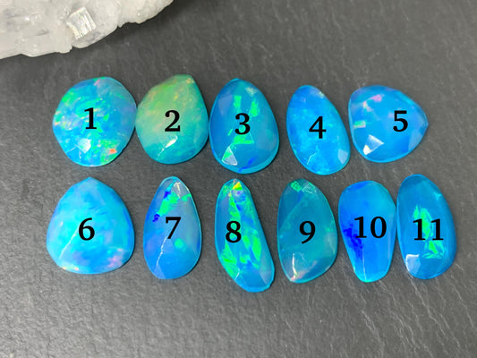 Faceted Blue Ethiopian Opal 10-13mm long cabochon