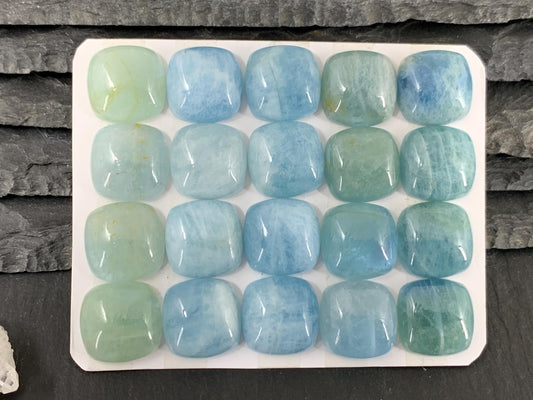 Aquamarine Square Cushion 15mm Calibrated Cabochon – Natural Gemstone