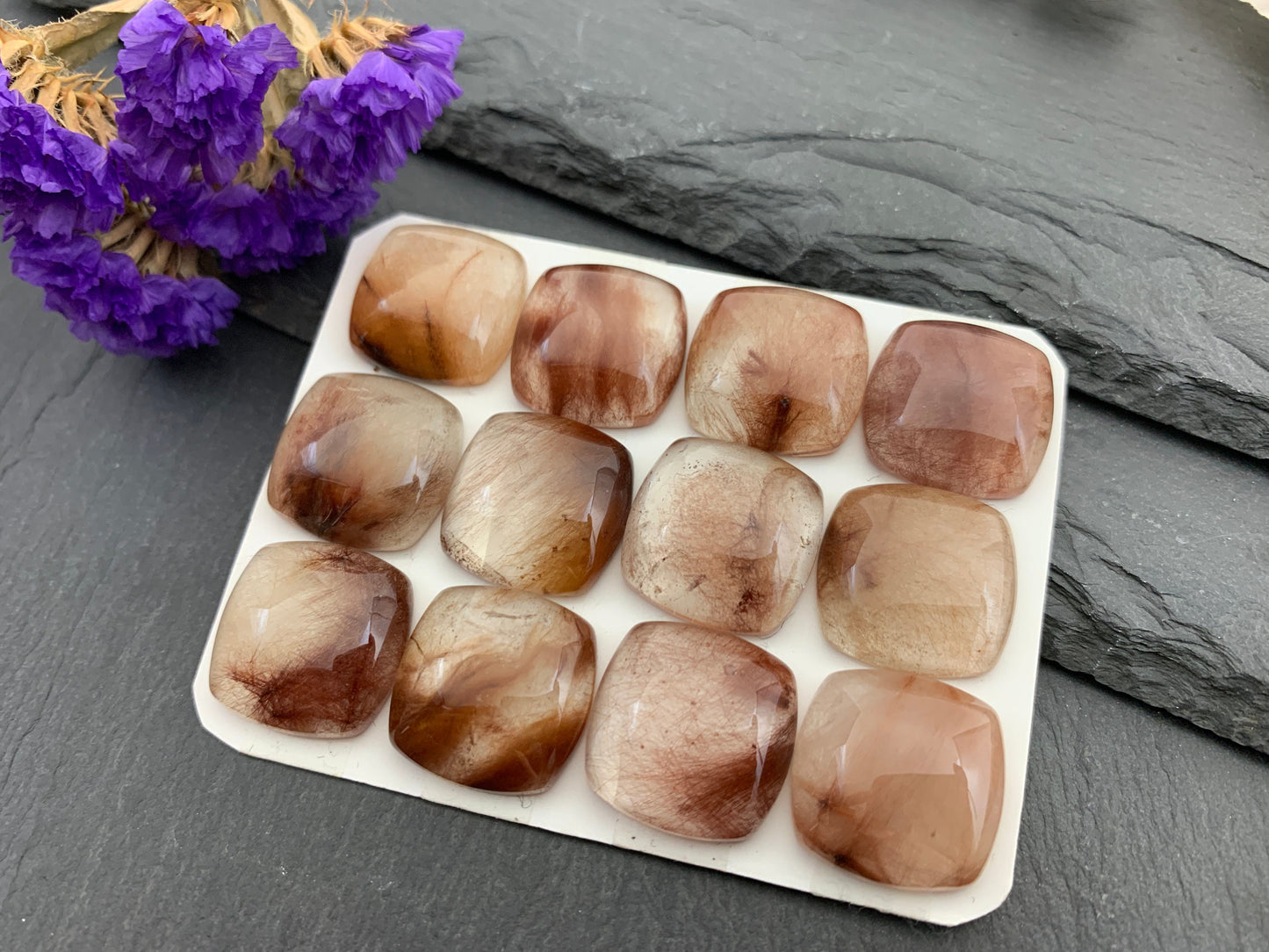Rutilated Quartz square 18mm cabochon - Calibrated cabochons