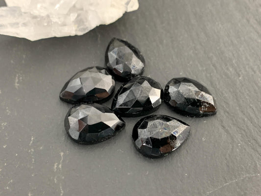 Faceted Black Spinel pear 10x14mm cabochon