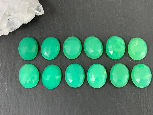 Faceted Chrysoprase Cabochon - 8x10mm Oval Green Gemstone for Jewelry Making Stones
