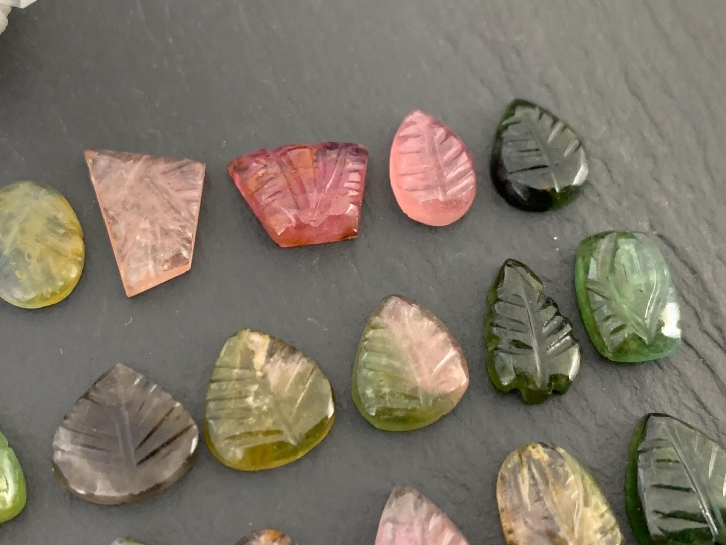 Carved Tourmaline free form 9-12mm long cabochon