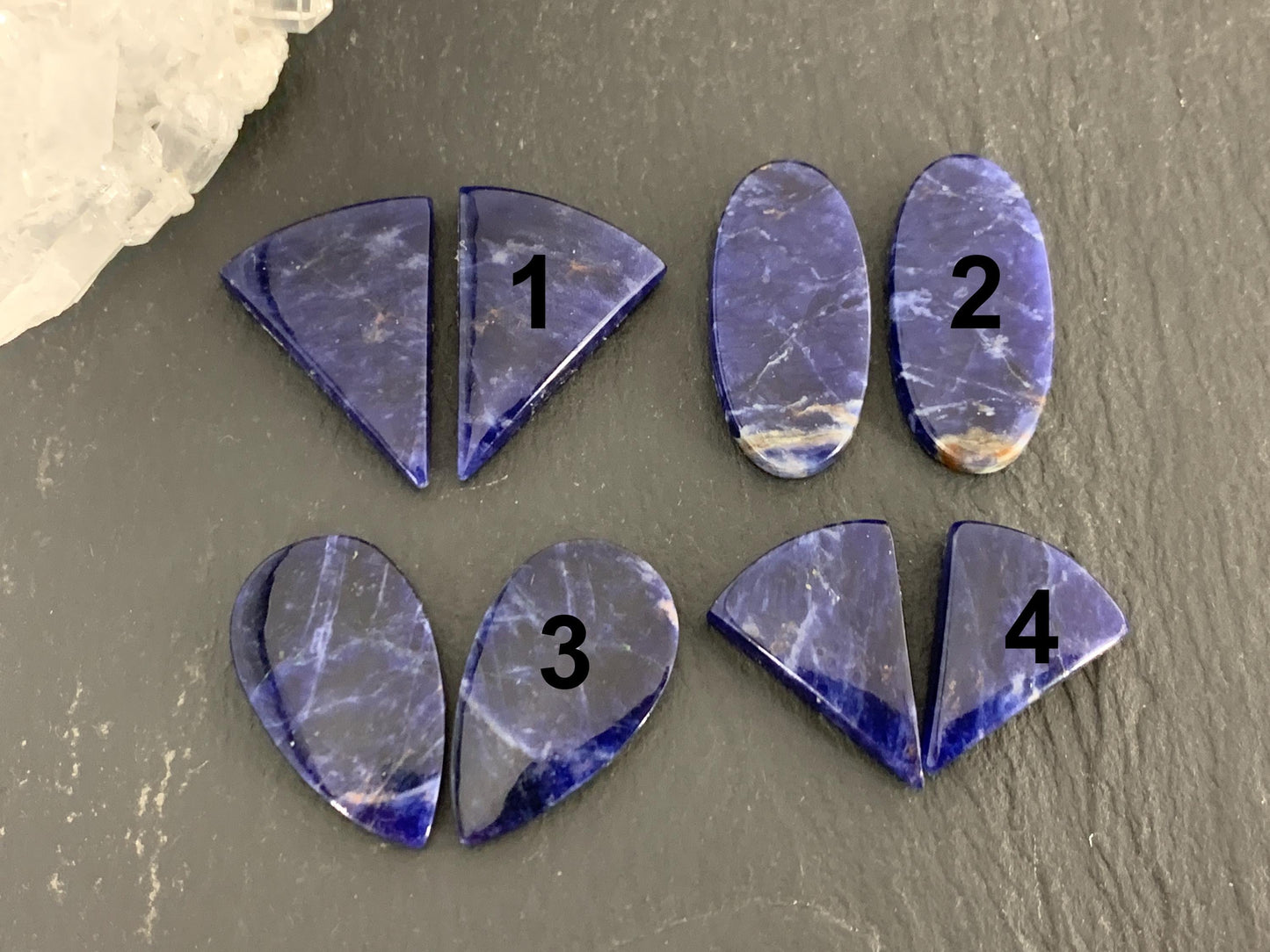 Natural Sodalite pair 18-24mm long cabochon
