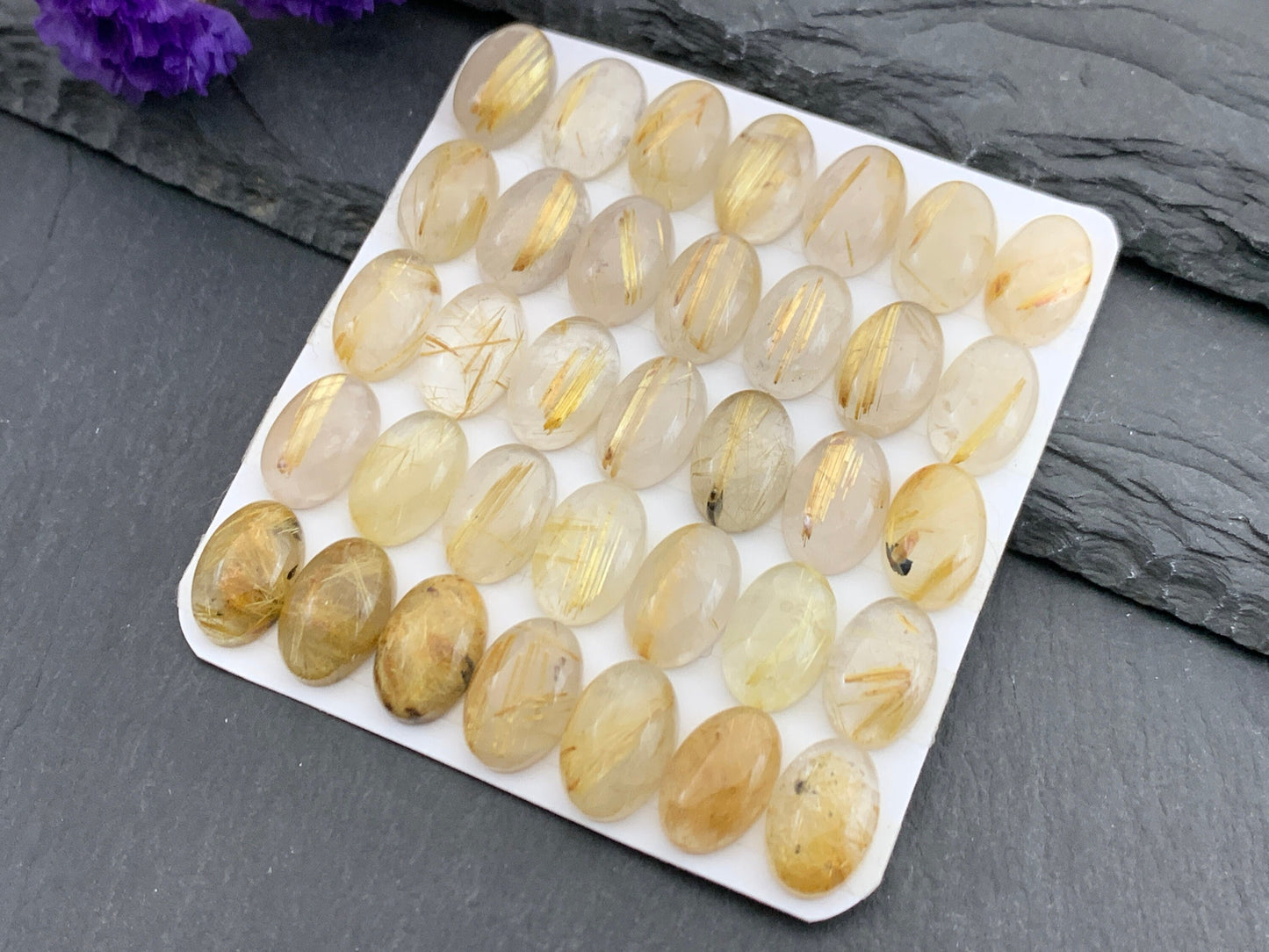 Gold Rutilated Quartz oval 8x12mm cabochon - Calibrated cabochons