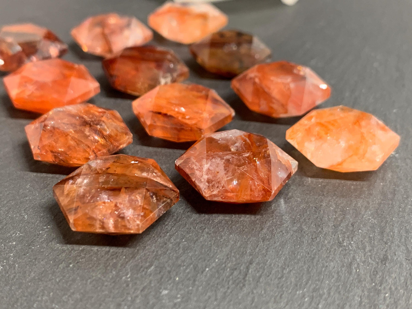 Fire Quartz hexagon 18x21mm faceted from both sides - not a cabochon