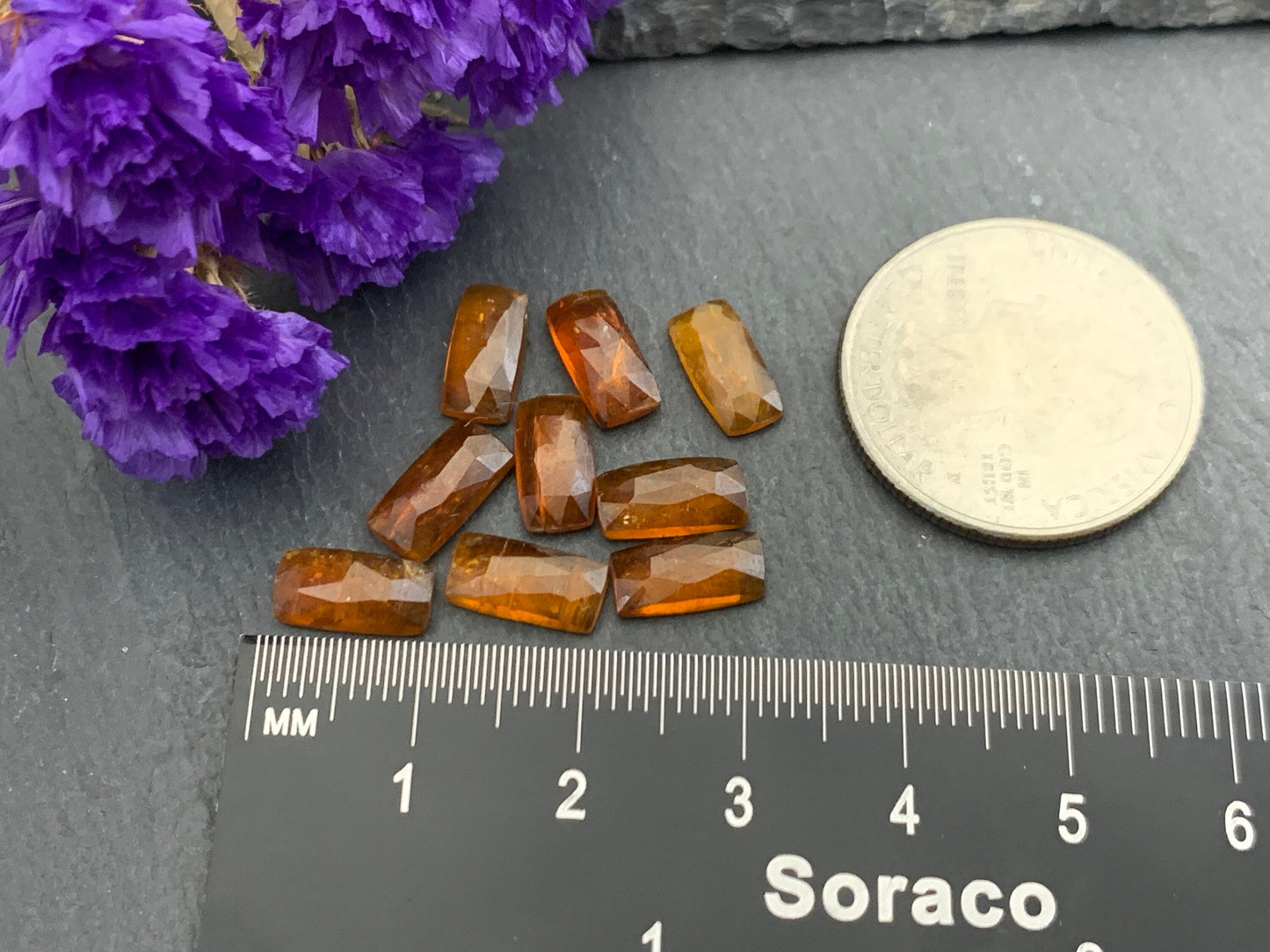 Faceted Orange Kyanite rectangle 5x10mm cabochon