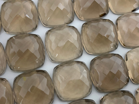 Faceted Smokey Quartz square cushion 14mm cabochon -  Calibrated cabochons