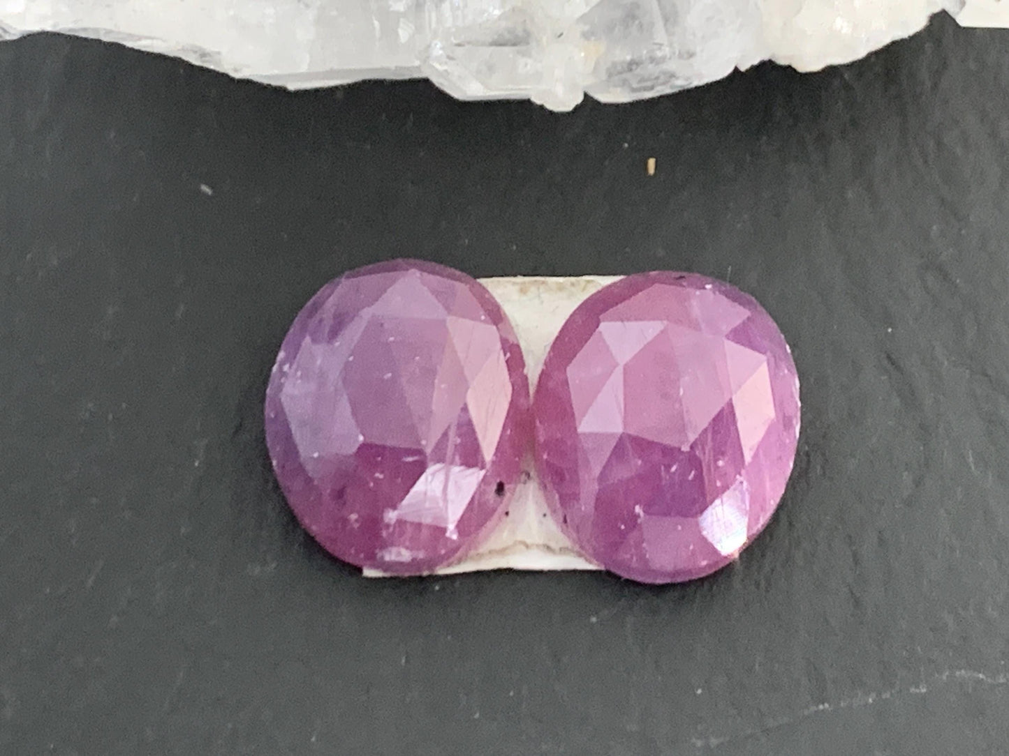 Damaged Faceted Ruby pair 10x12x5mm cabochon.
