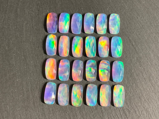 Faceted Aurora Opal 7x14mm cabochon - Doublet cabochons