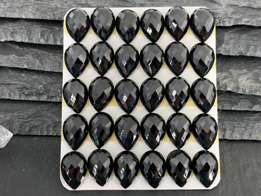 Faceted Black Spinel pear 10x14mm cabochon