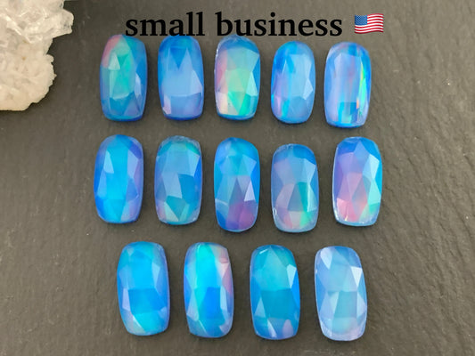 Faceted Aurora Opal 7x14mm cabochon - Doublet cabochon