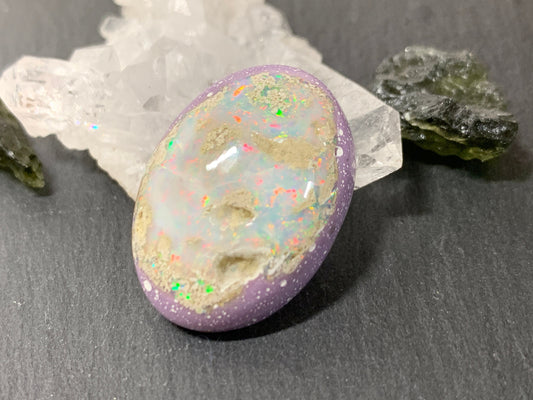 Ethiopian Opal Cabochon – Stabilized Welo Opal with Play of Color - 19x26x9mm