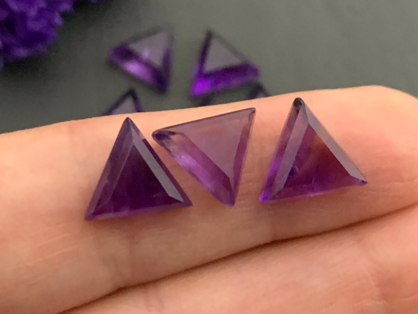 Faceted Amethyst triangle 10mm cabochon