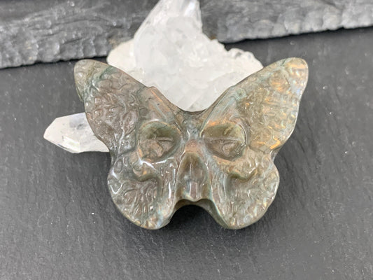 Labradorite Butterfly Carving - 29x40mm Flat Back Natural Gemstone, Unique Design