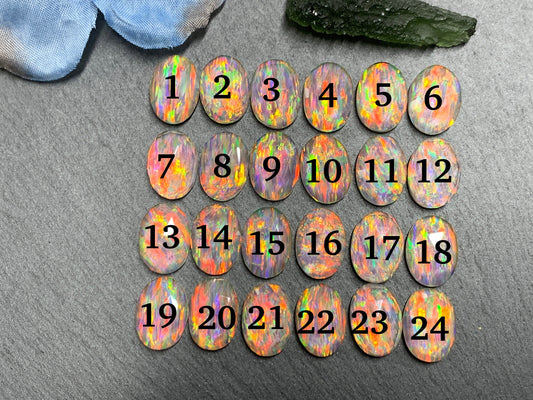 Faceted Aurora Opal oval 10x14mm cabochons - Doublet cabochons