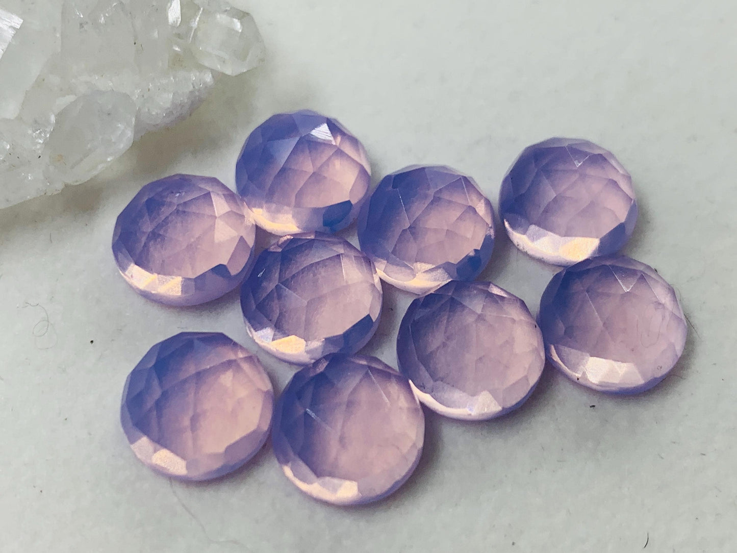 Faceted Lavender Quartz round 10mm cabochon - Lab created