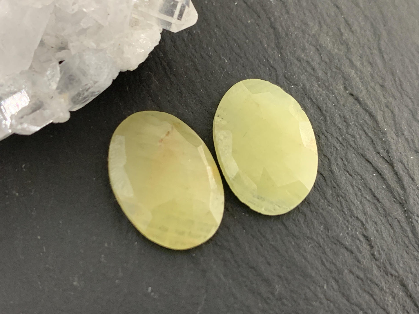 Faceted Yellow Sapphire pair 11x16x3mm cabochon