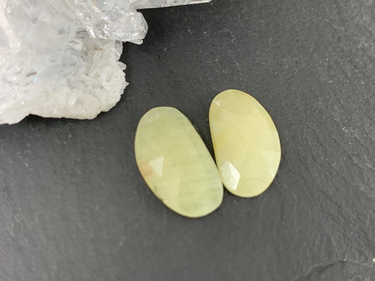 Faceted Yellow Sapphire pair 8x15x3mm cabochon