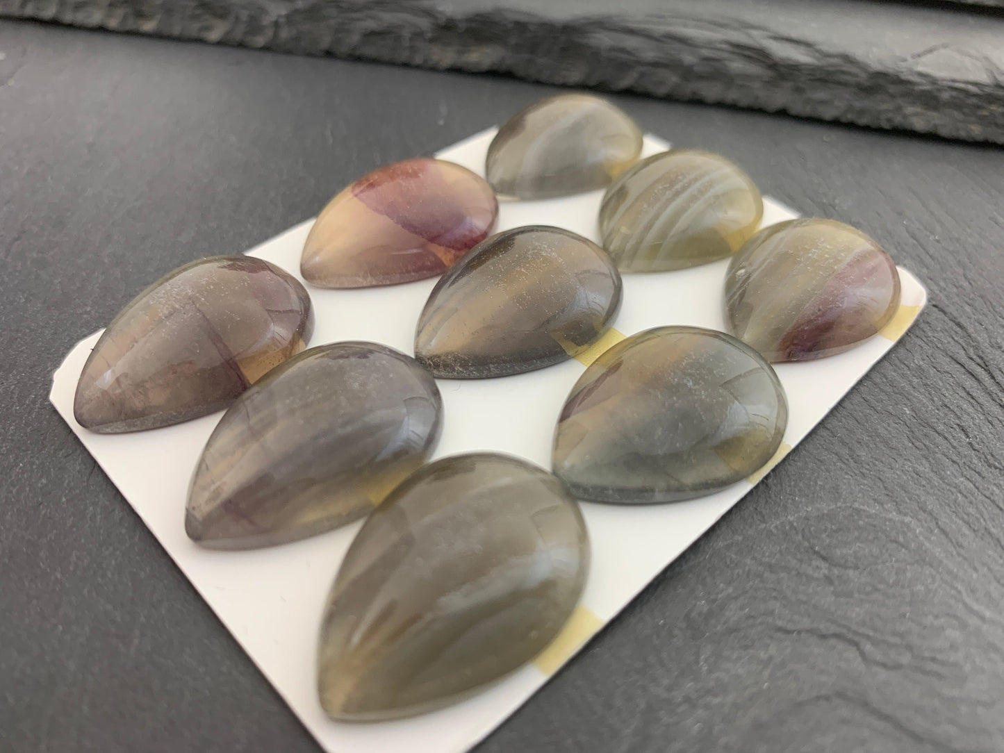 Green-Yellow Fluorite Pear Cabochon: Calibrated Gemstone (18x25mm)