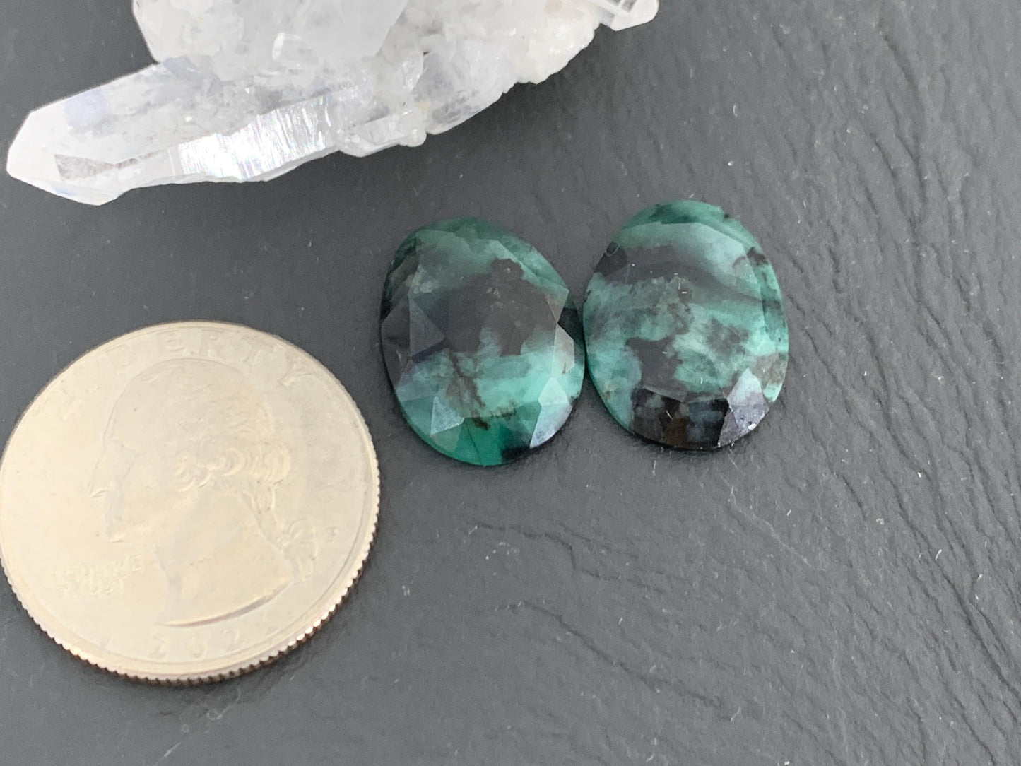 Faceted Emerald Pair 13x18x4mm cabochon