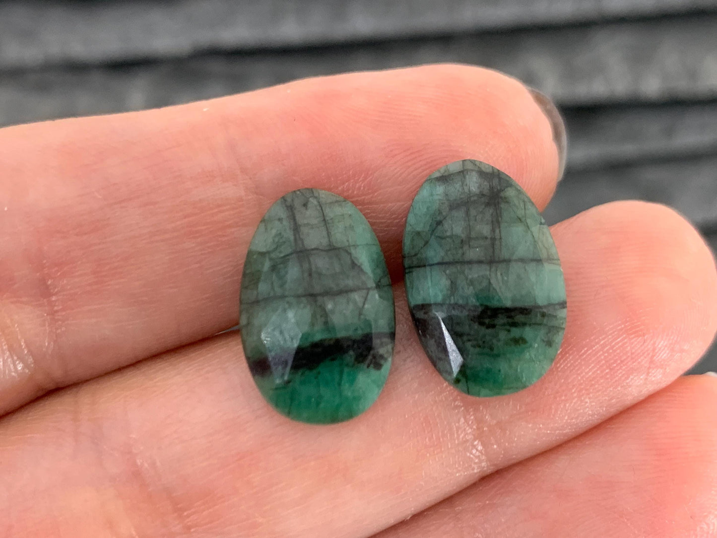 Faceted Emerald Pair 10x16x4mm cabochon