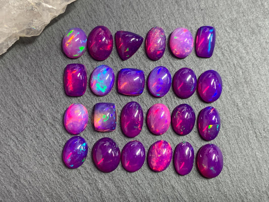 Ethiopian Opal oval, trillion, rectangle 9-10mm long cabochon - Natural Opal smoked to purple color