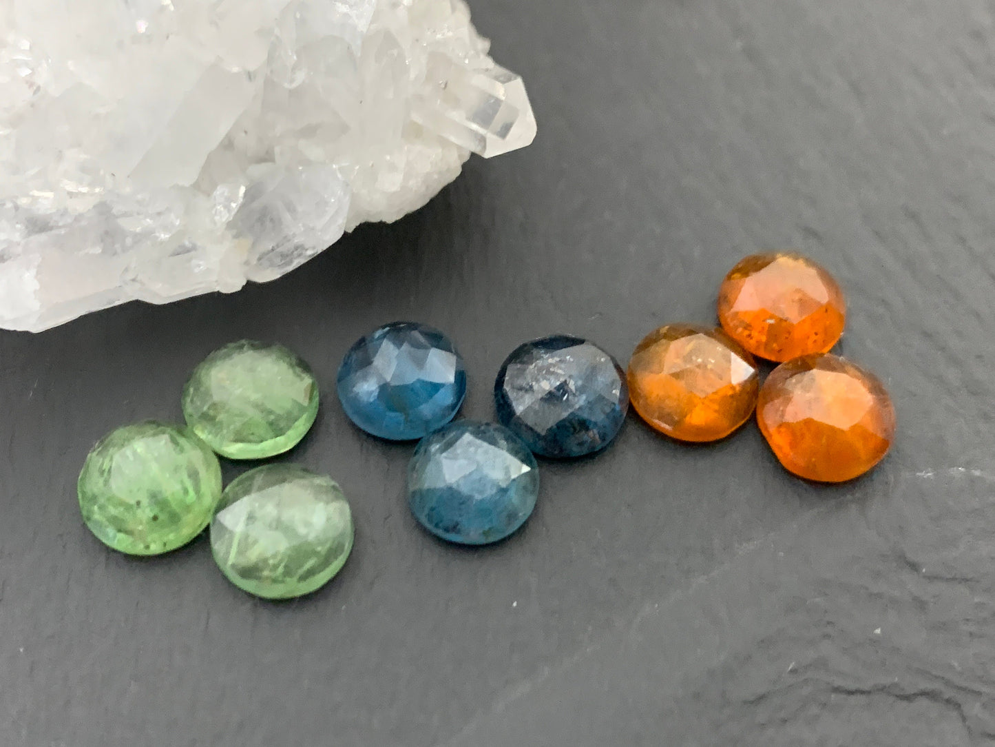 Faceted Kyanite Cabochon: Mint, Moss, Orange, Round (7mm, 8mm)