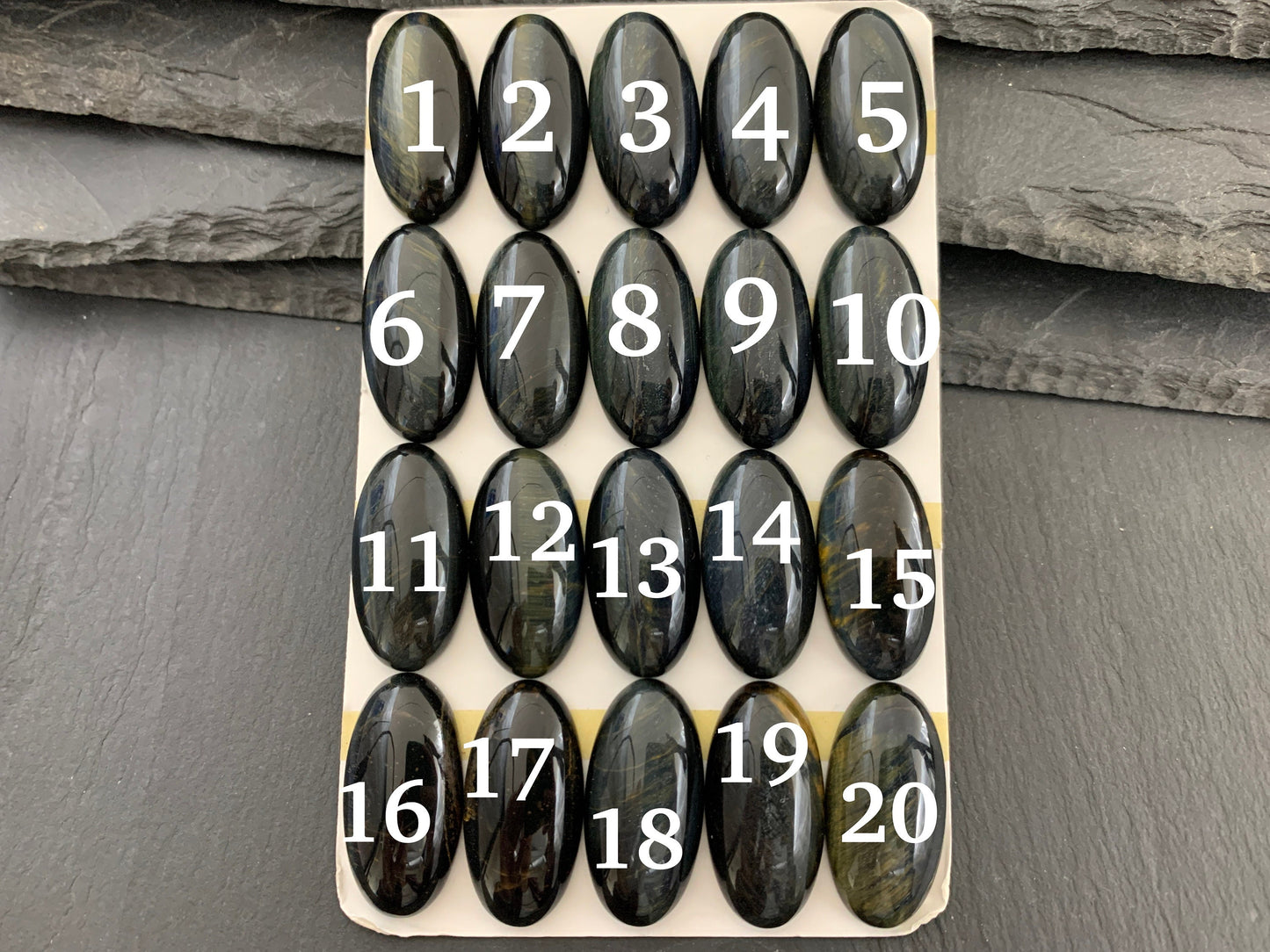 Yellow Blue Tiger Eye oval 15x30mm cabochon - Calibrated cabochons