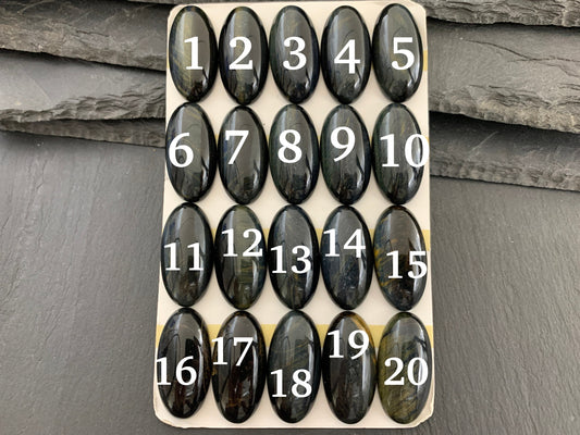 Yellow Blue Tiger Eye oval 15x30mm cabochon - Calibrated cabochons
