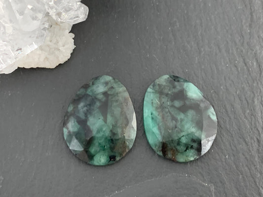 Faceted Emerald Pair 15x18x3mm cabochon