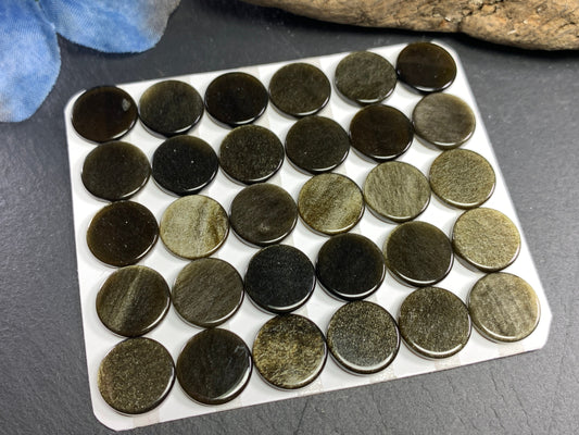 Flat Gold Obsidian round 12mm Cabochon - Calibrated cabochons