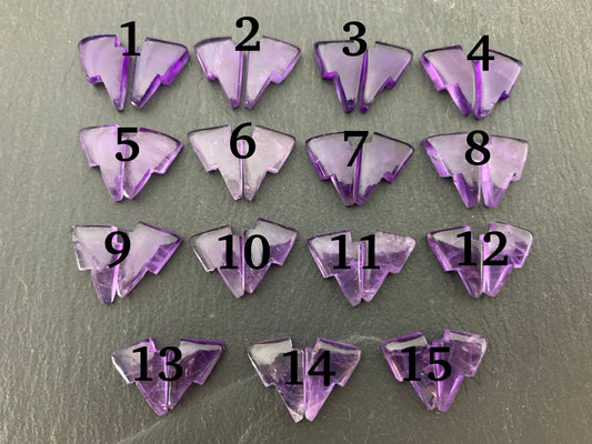 Amethyst lightning bolt pair 9x13mm cabochon
