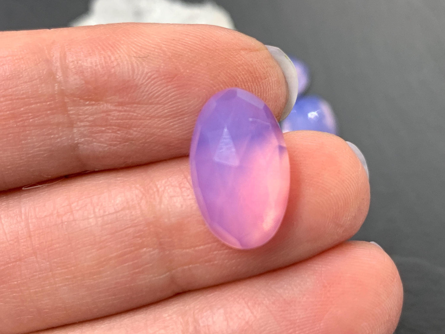 Faceted Lavender Quartz oval 10x16mm cabochon - Lab created