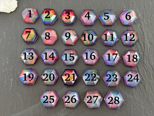 Faceted Aurora Opal hexagon 9mm cabochon - Doublet cabochons