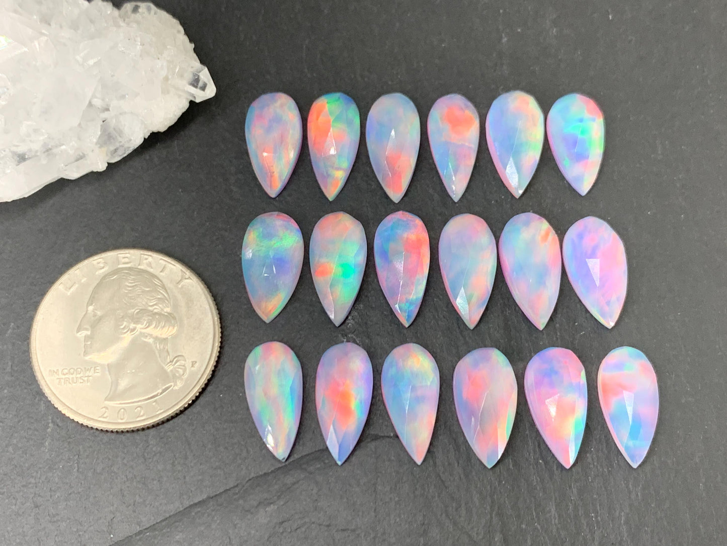 Faceted  Aurora Opal pear 7x15mm cabochon - Doublet cabochons - man made Opal