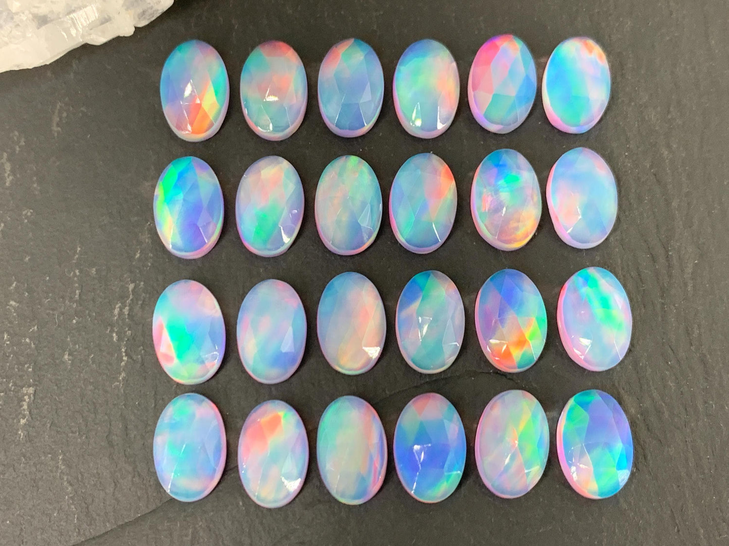 Faceted Aurora Opal oval 8x12mm cabochons - Doublet cabochons - man made Opal