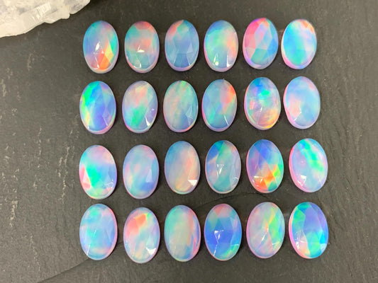 Faceted Aurora Opal oval 8x12mm cabochons - Doublet cabochons - man made Opal
