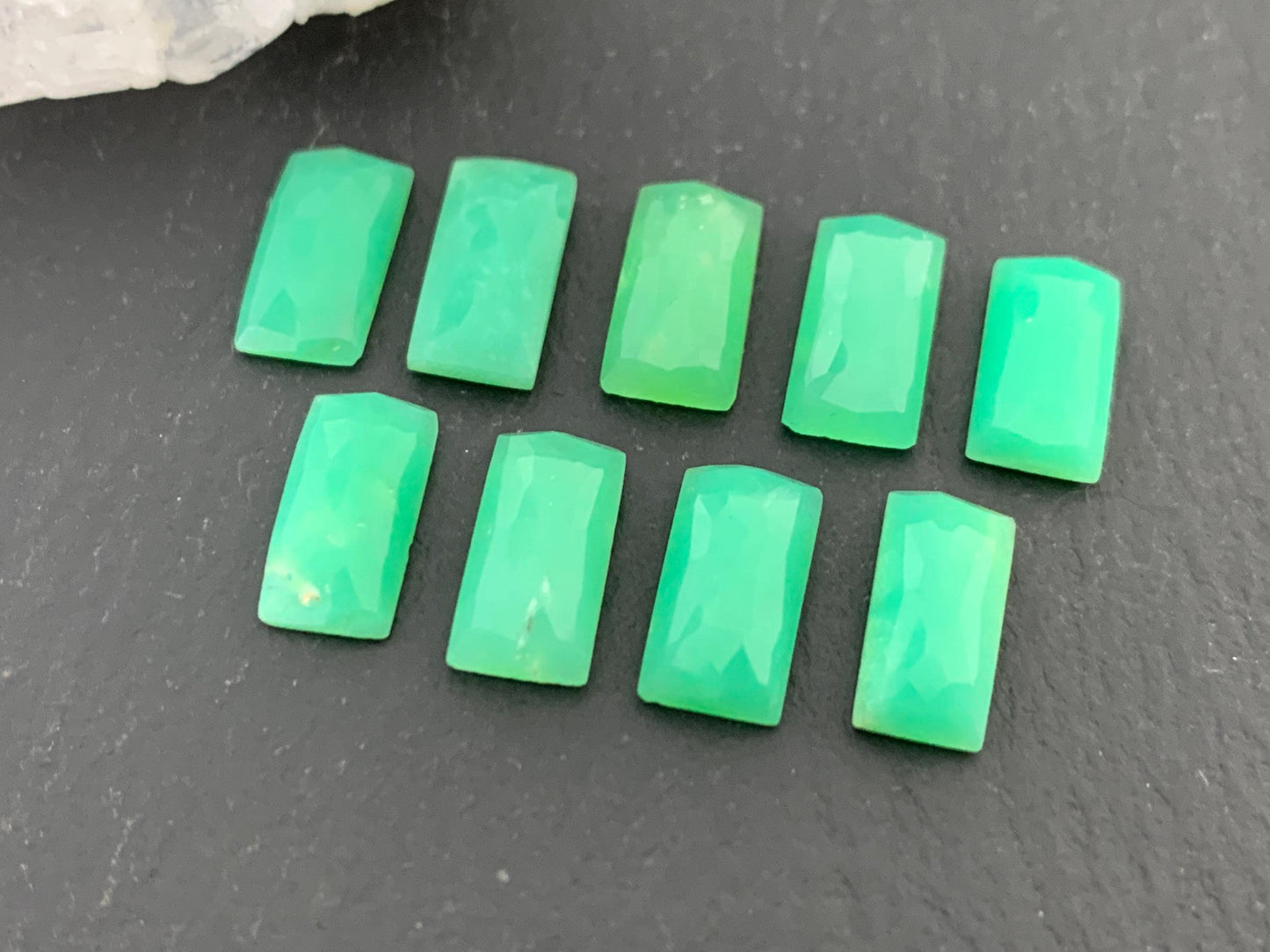 Faceted Chrysoprase rectangle 5x10mm cabochon
