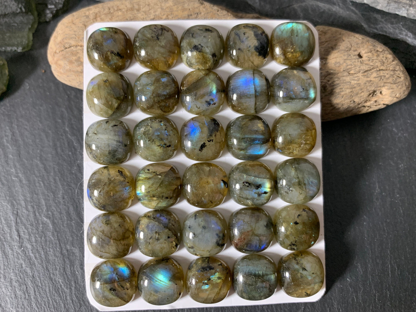 Labradorite square cushion 12mm cabochon - Calibrated Cabochons