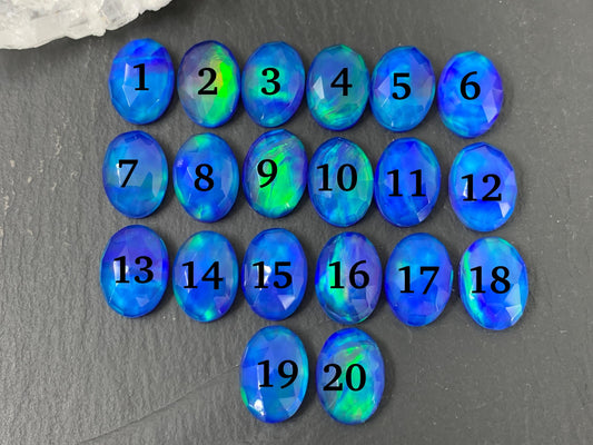 Faceted  Aurora Opal oval 10x14mm cabochons - Doublet cabochons