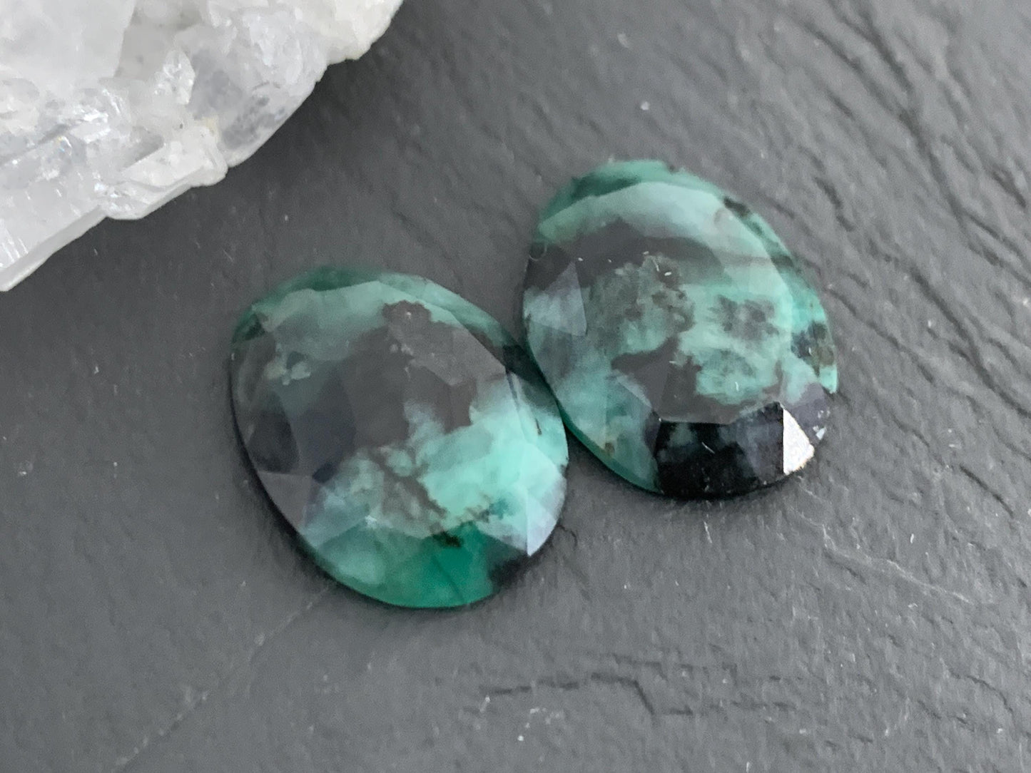 Faceted Emerald Pair 13x18x4mm cabochon