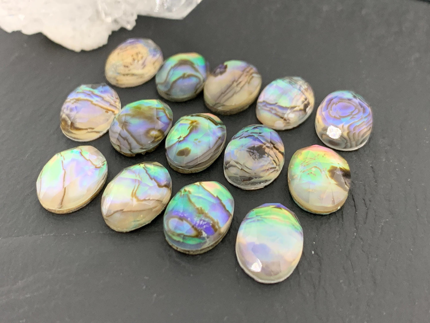 Faceted Abalone oval 10x14mm doublet cabochon
